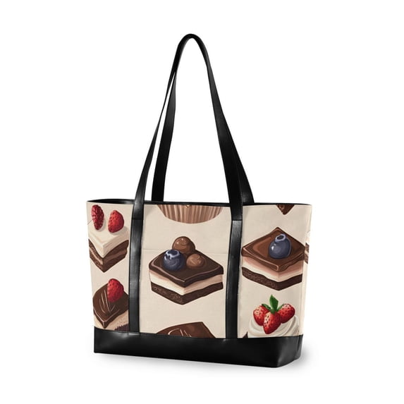 FORMRS Canvas Laptop Tote Bag for Women with 15.6" Computer Compartments Shoulder Handbag, Blue Cakes