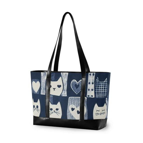 FORMRS Laptop Tote Bag for Women with 15.6" Computer Compartments Handbag, Blue Cats and Hearts