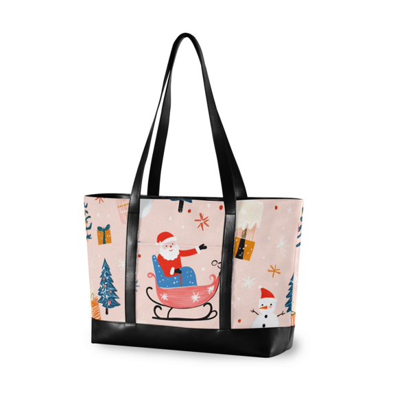 FORMRS Canvas Laptop Tote Bag for Women with 15.6" Computer Compartments Shoulder Handbag, Blue Christmas Santa