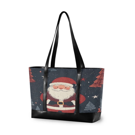 FORMRS Canvas Laptop Tote Bag for Women with 15.6" Computer Compartments Shoulder Handbag, Blue Christmas Santa