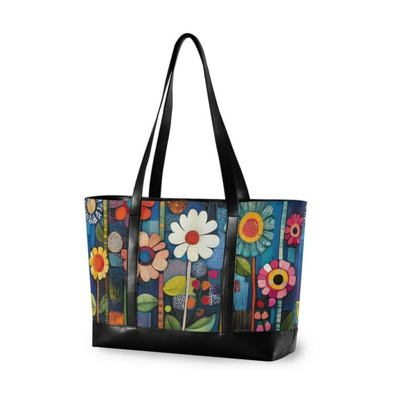 FORMRS Laptop Tote Bag for Women with 15.6" Computer Compartments Handbag, Blue Colorful Flowers