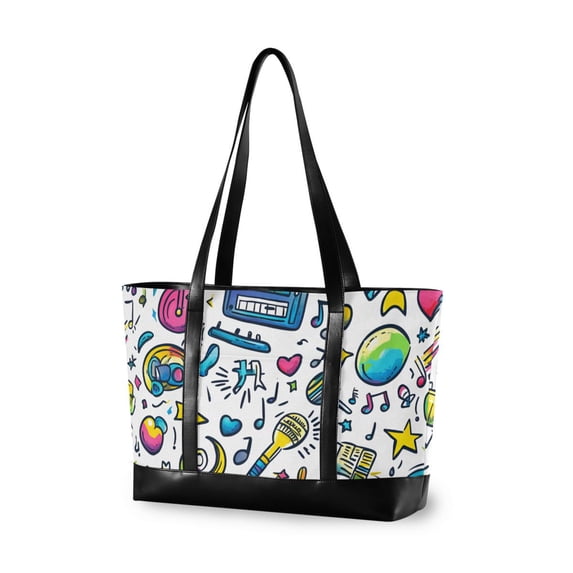 FORMRS Canvas Laptop Tote Bag for Women with 15.6" Computer Compartments Shoulder Handbag, Blue Doodle Pattern