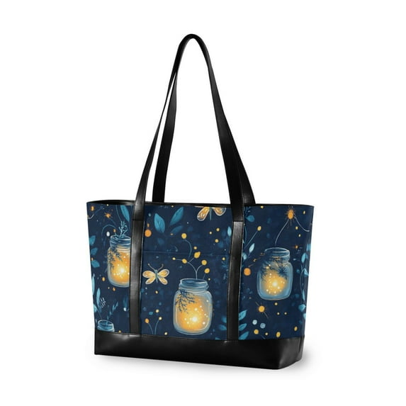 FORMRS Canvas Laptop Tote Bag for Women with 15.6" Computer Compartments Shoulder Handbag, Blue Fireflies Pattern