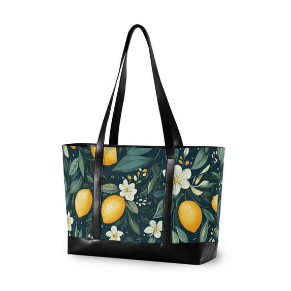 FORMRS Laptop Tote Bag for Women with 15.6" Computer Compartments Handbag, Blue Floral Lemons