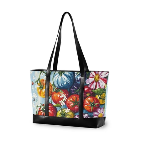 FORMRS Laptop Tote Bag for Women with 15.6" Computer Compartments Handbag, Blue Floral Tomatoes