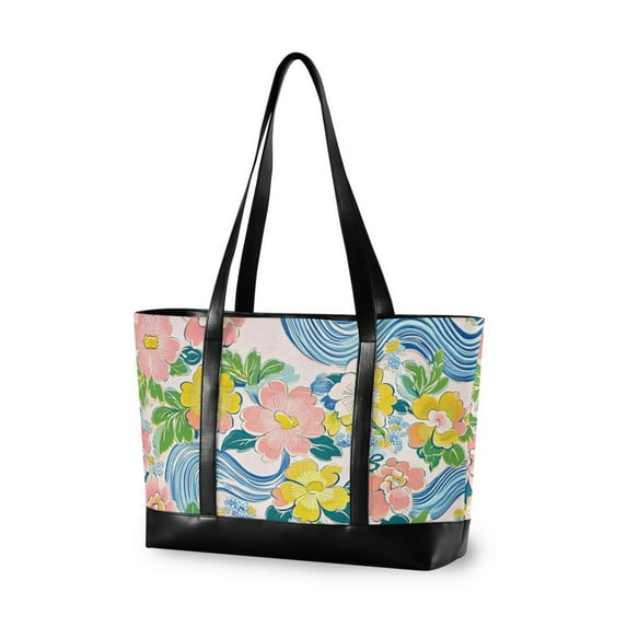 FORMRS Laptop Tote Bag for Women with 15.6" Computer Compartments Handbag, Blue Floral Wave