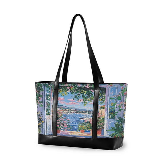 FORMRS Laptop Tote Bag for Women with 15.6" Computer Compartments Handbag, Blue Floral Window