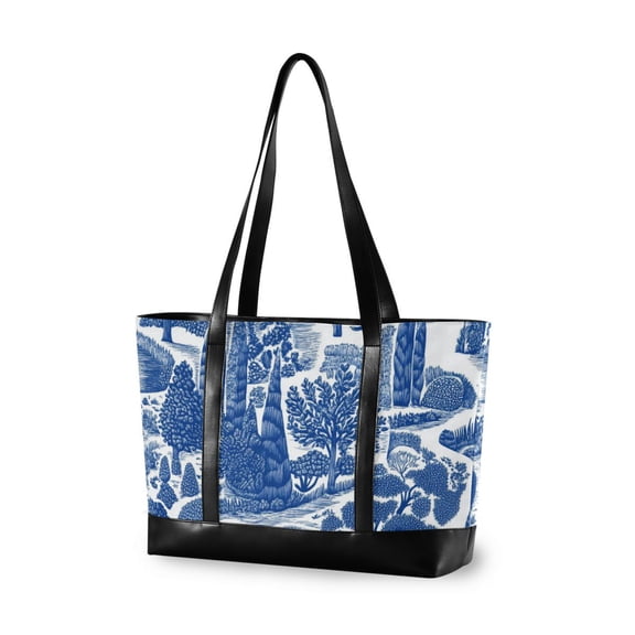 FORMRS Laptop Tote Bag for Women with 15.6" Computer Compartments Handbag, Blue Garden Pattern
