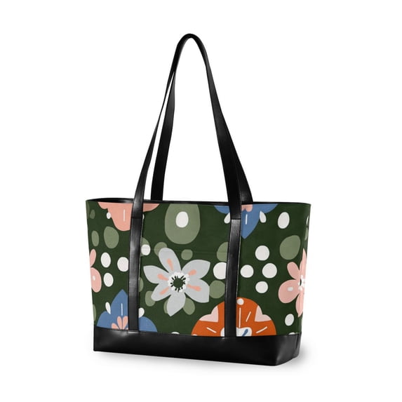 FORMRS Canvas Laptop Tote Bag for Women with 15.6" Computer Compartments Shoulder Handbag, Blue Geometric Flowers