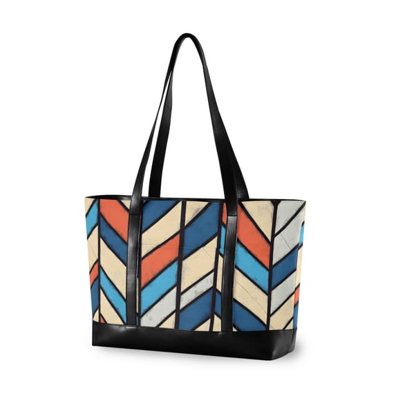 FORMRS Canvas Laptop Tote Bag for Women with 15.6" Computer Compartments Shoulder Handbag, Blue Geometric