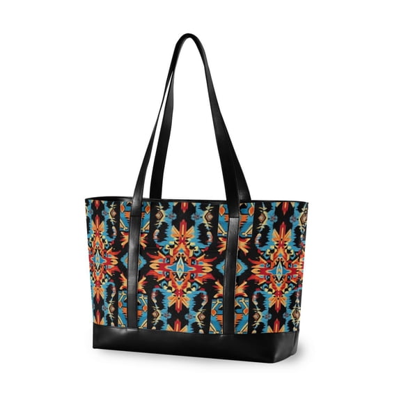 FORMRS Canvas Laptop Tote Bag for Women with 15.6" Computer Compartments Shoulder Handbag, Blue Geometric