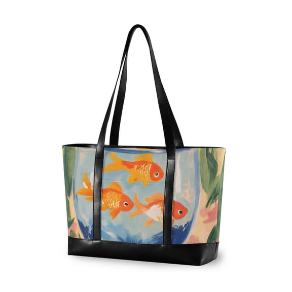 FORMRS Canvas Laptop Tote Bag for Women with 15.6" Computer Compartments Shoulder Handbag, Blue Goldfish Bowl