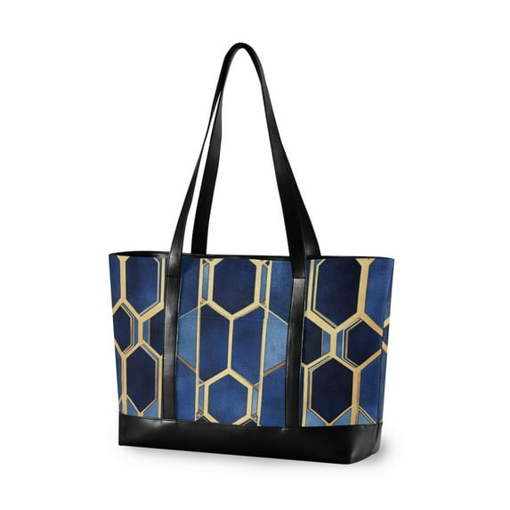 FORMRS Canvas Laptop Tote Bag for Women with 15.6" Computer Compartments Shoulder Handbag, Blue Hexagon Pattern