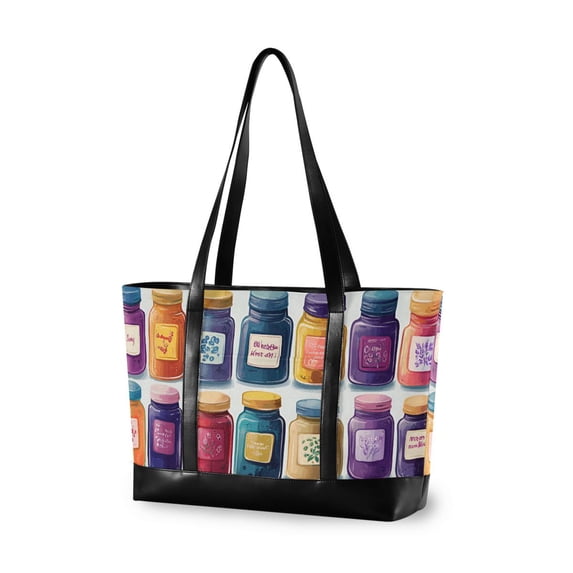 FORMRS Canvas Laptop Tote Bag for Women with 15.6" Computer Compartments Shoulder Handbag, Blue Jam Jars
