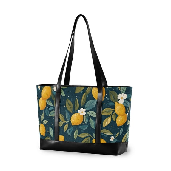 FORMRS Canvas Laptop Tote Bag for Women with 15.6" Computer Compartments Shoulder Handbag, Blue Lemons