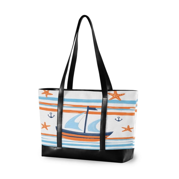 FORMRS Canvas Laptop Tote Bag for Women with 15.6" Computer Compartments Shoulder Handbag, Blue Nautical Pattern