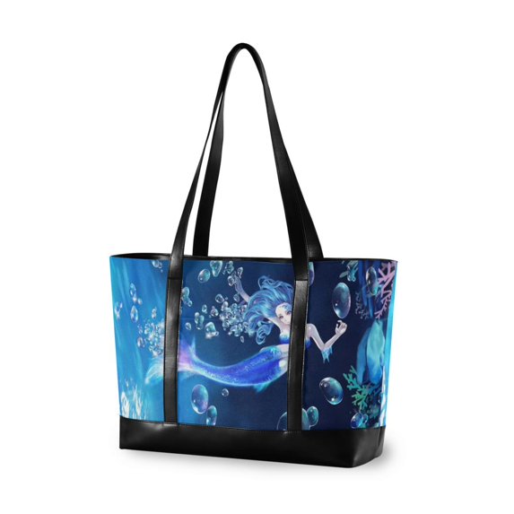 FORMRS Canvas Laptop Tote Bag for Women with 15.6" Computer Compartments Shoulder Handbag, Blue Ocean