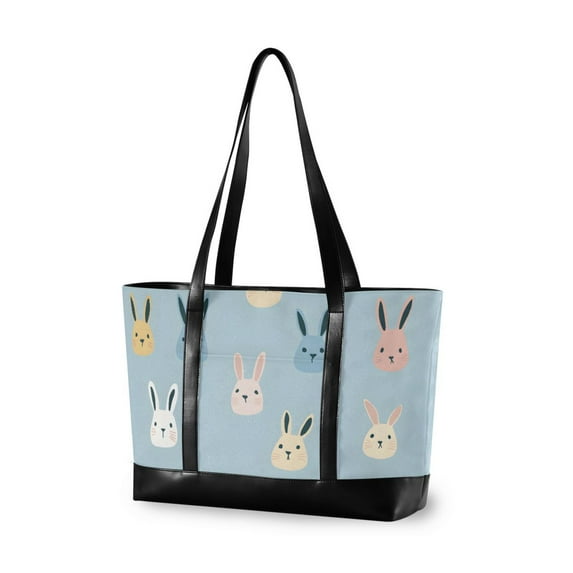 FORMRS Canvas Laptop Tote Bag for Women with 15.6" Computer Compartments Shoulder Handbag, Blue Rabbits
