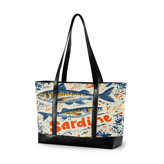 FORMRS Laptop Tote Bag for Women with 15.6" Computer Compartments Handbag, Blue Sardines Pattern
