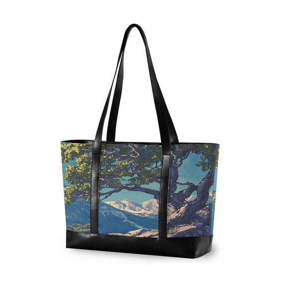 FORMRS Canvas Laptop Tote Bag for Women with 15.6" Computer Compartments Shoulder Handbag, Blue Tree