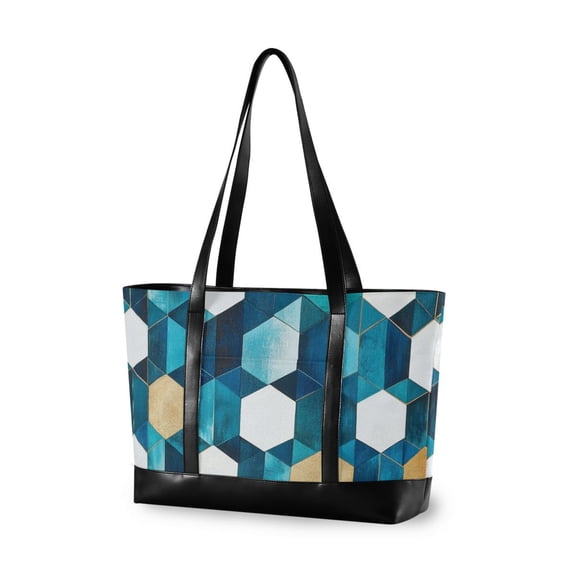 FORMRS Laptop Tote Bag for Women with 15.6" Computer Compartments Handbag, Blue White Geometric Patterns
