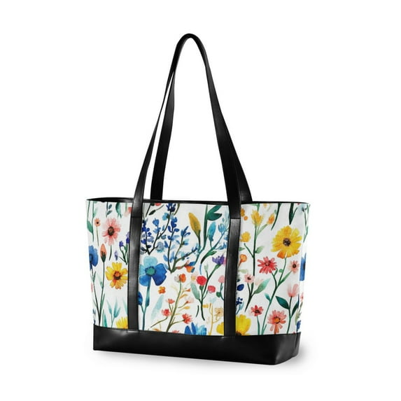 FORMRS Laptop Tote Bag for Women with 15.6" Computer Compartments Handbag, Blue Wildflower Pattern