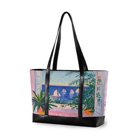 FORMRS Canvas Laptop Tote Bag for Women with 15.6" Computer Compartments Shoulder Handbag, Boat Seaside