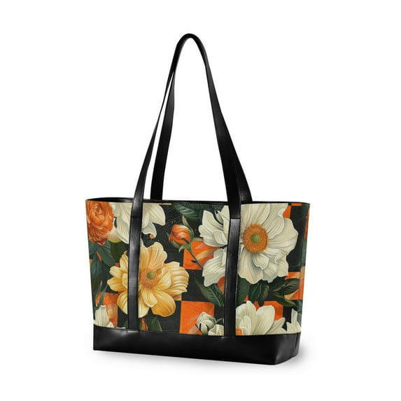 FORMRS Canvas Laptop Tote Bag for Women with 15.6" Computer Compartments Shoulder Handbag, Bright Floral