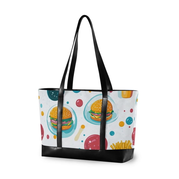 FORMRS Canvas Laptop Tote Bag for Women with 15.6" Computer Compartments Shoulder Handbag, Bubbles Hamburger