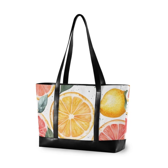 FORMRS Canvas Laptop Tote Bag for Women with 15.6" Computer Compartments Shoulder Handbag, Candy Lemon Slices