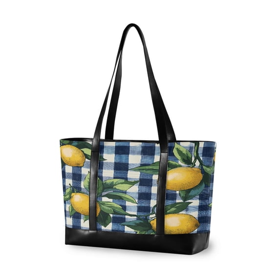 FORMRS Canvas Laptop Tote Bag for Women with 15.6" Computer Compartments Shoulder Handbag, Cartoon Beige Lemon