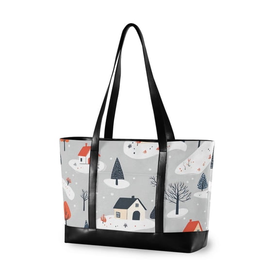 FORMRS Canvas Laptop Tote Bag for Women with 15.6" Computer Compartments Shoulder Handbag, Cartoon Blue Houses
