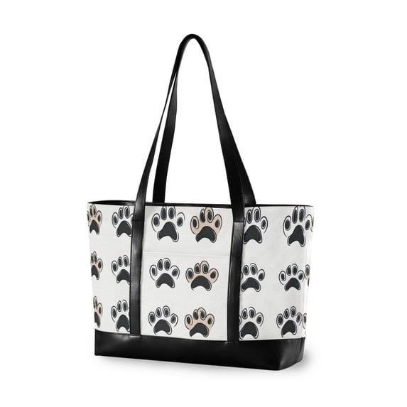 FORMRS Canvas Laptop Tote Bag for Women with 15.6" Computer Compartments Shoulder Handbag, Cartoon Cat Paw