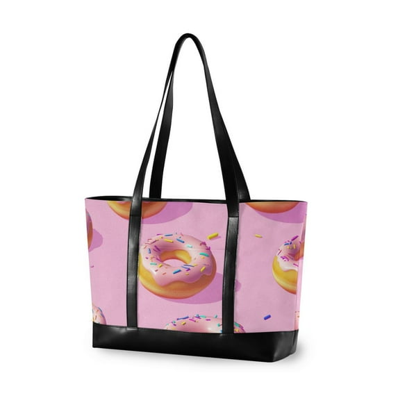 FORMRS Canvas Laptop Tote Bag for Women with 15.6" Computer Compartments Shoulder Handbag, Cartoon Doughnuts