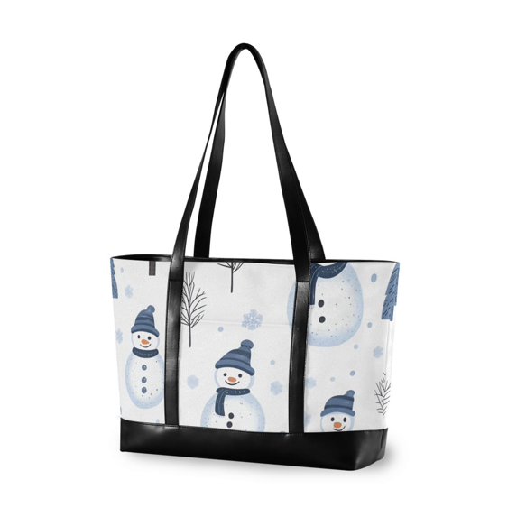 FORMRS Canvas Laptop Tote Bag for Women with 15.6" Computer Compartments Shoulder Handbag, Cartoon Snowmen