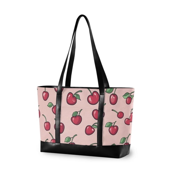 FORMRS Canvas Laptop Tote Bag for Women with 15.6" Computer Compartments Shoulder Handbag, Cherries Pattern