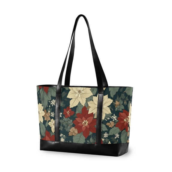 FORMRS Canvas Laptop Tote Bag for Women with 15.6" Computer Compartments Shoulder Handbag, Christmas Blooms