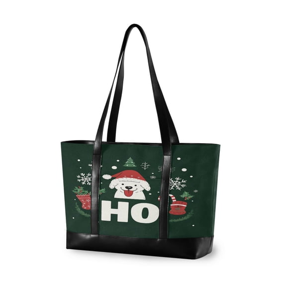 FORMRS Canvas Laptop Tote Bag for Women with 15.6" Computer Compartments Shoulder Handbag, Christmas Dog