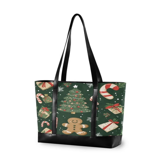 FORMRS Canvas Laptop Tote Bag for Women with 15.6" Computer Compartments Shoulder Handbag, Christmas Cartoon Gingerbread Pattern