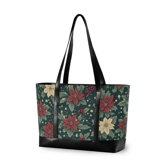FORMRS Laptop Tote Bag for Women with 15.6" Computer Compartments Handbag, Christmas Holly Leaves