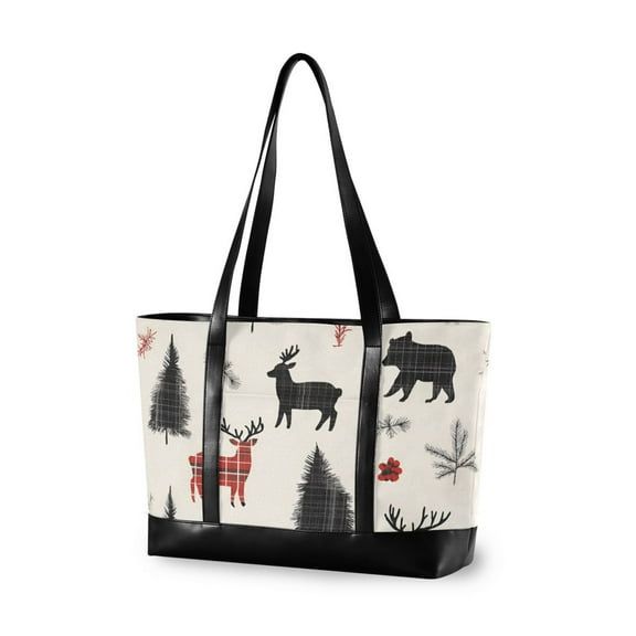 FORMRS Laptop Tote Bag for Women with 15.6" Computer Compartments Handbag, Christmas Plaid Deer
