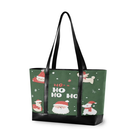 FORMRS Canvas Laptop Tote Bag for Women with 15.6" Computer Compartments Shoulder Handbag, Christmas Santa