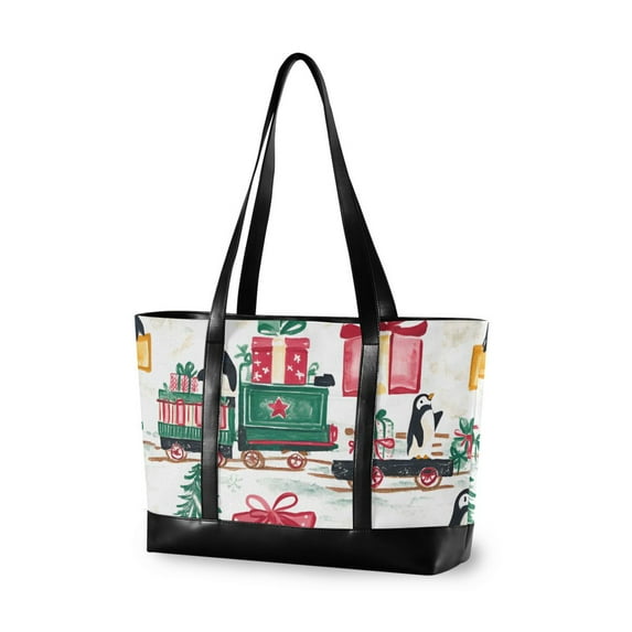 FORMRS Laptop Tote Bag for Women with 15.6" Computer Compartments Handbag, Christmas Train