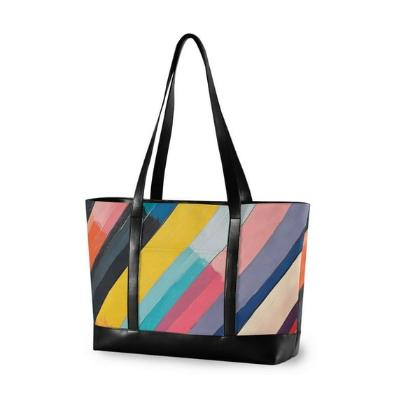 FORMRS Canvas Laptop Tote Bag for Women with 15.6" Computer Compartments Shoulder Handbag, Color Striped