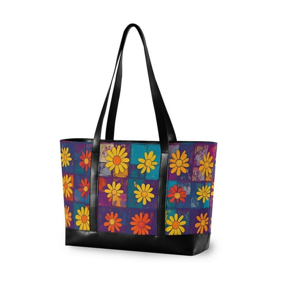 FORMRS Laptop Tote Bag for Women with 15.6" Computer Compartments Handbag, Colorful Checkered Daisy