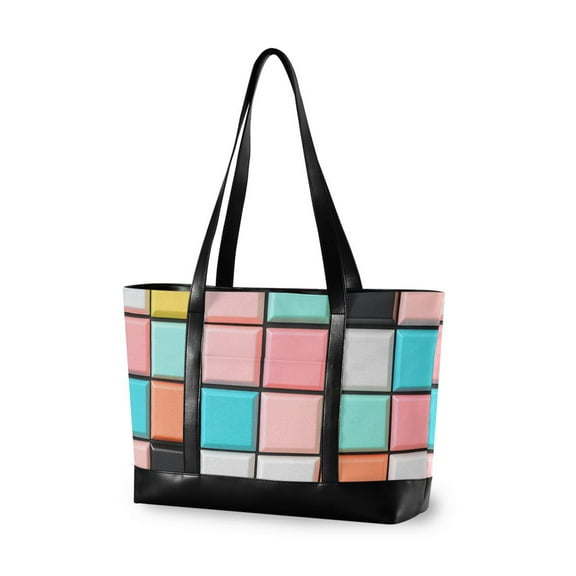 FORMRS Laptop Tote Bag for Women with 15.6" Computer Compartments Handbag, Colorful Checkered Pattern