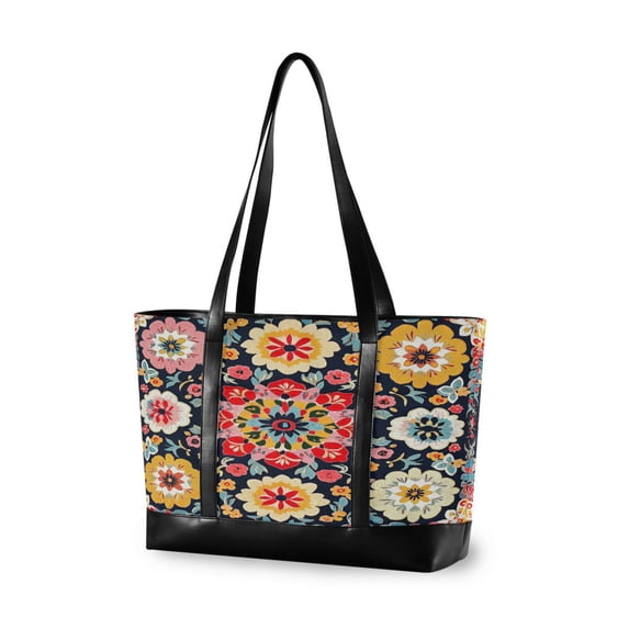 FORMRS Canvas Laptop Tote Bag for Women with 15.6" Computer Compartments Shoulder Handbag, Colorful Floral Pattern