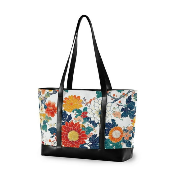 FORMRS Laptop Tote Bag for Women with 15.6" Computer Compartments Handbag, Colorful Flowers Pattern
