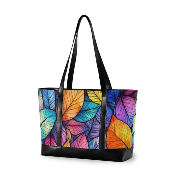 FORMRS Canvas Laptop Tote Bag for Women with 15.6" Computer Compartments Shoulder Handbag, Colorful Leaves