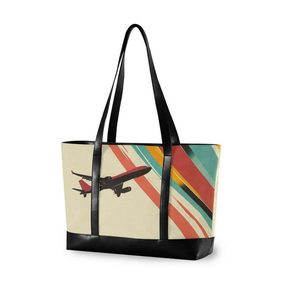 FORMRS Laptop Tote Bag for Women with 15.6" Computer Compartments Handbag, Colorful Plane Stripes